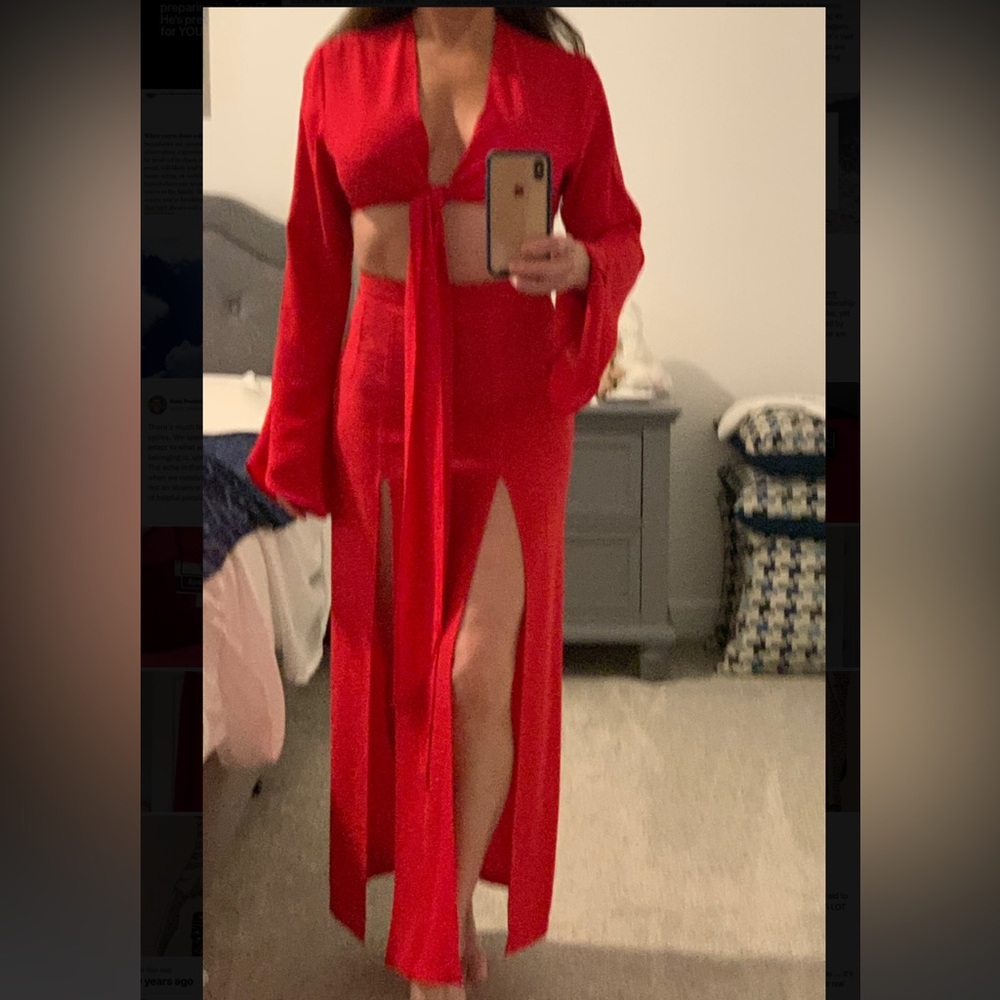 VINTAGE “MARK WONG NARK”  TWO PIECE RED OUTFIT -